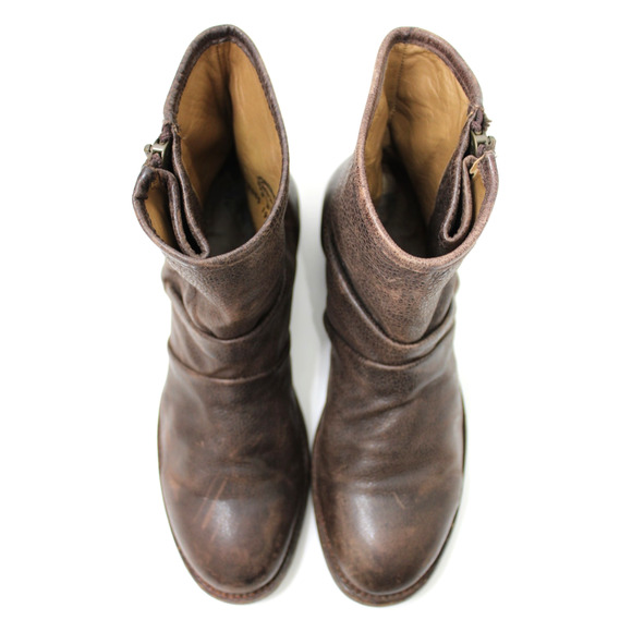 John Fluevog Size W 11/M 9 MALCOLM Brown Distressed Leather Zip Ankle Boots Moto main image 8
